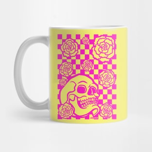 Skull and Roses Checkerboard (Pink Version) Mug